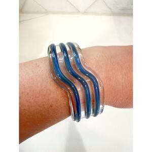 Vintage  Art Glass Cuff Bracelet | Sculptural Bangle | Modernist Glass Jewelry